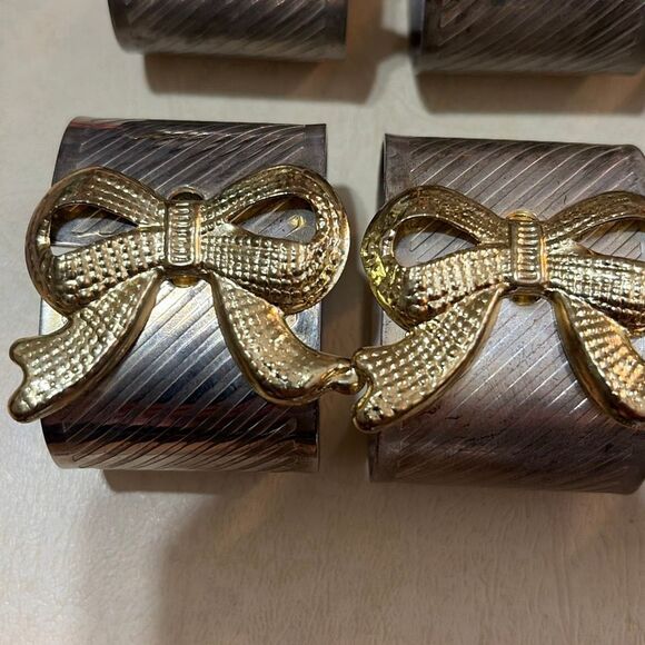 Napkin rings by Davco Silver with golden bows eight pieces - Picture 2 of 3
